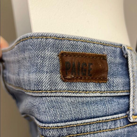 PAIGE Blue Jean Shorts Distressed Frayed Hem - Picture 7 of 14